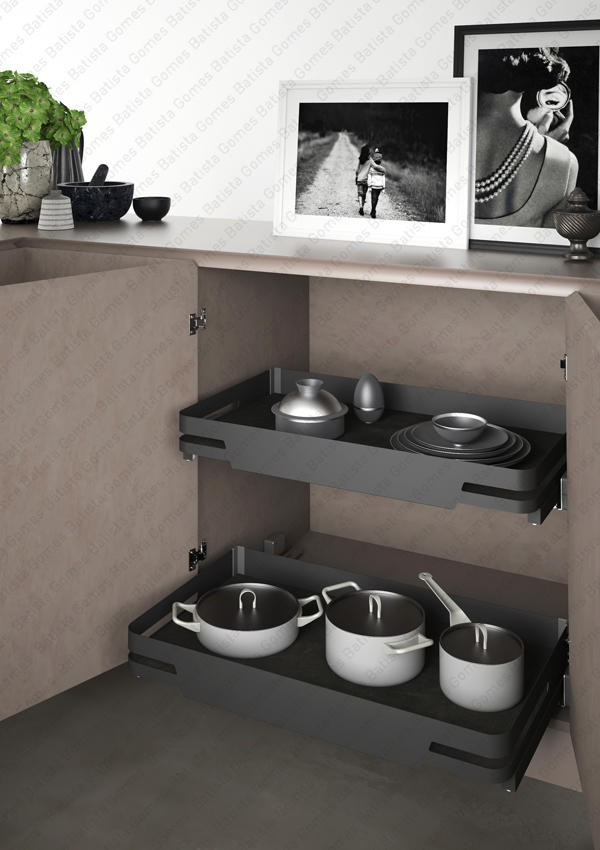 Gaveta multiusos para aplica��o porta lateral - Extrac��o total com Soft-close - M�d. 450 / 600 - Antracite